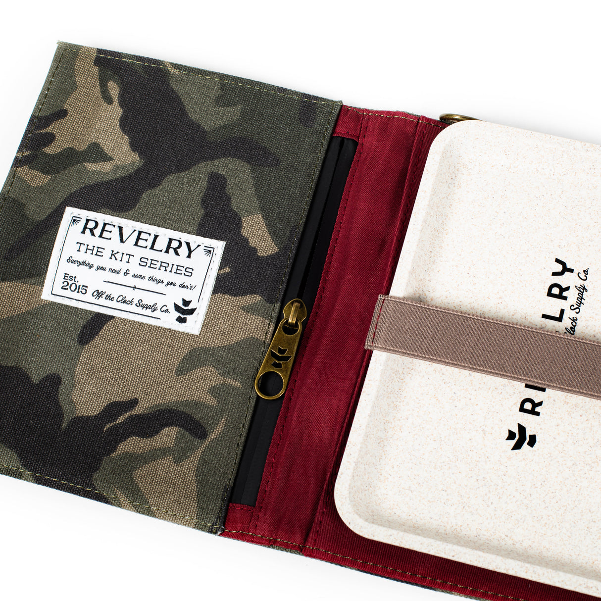 Revelry Supply The Rolling Kit open view showing compartments and smell-proof material