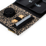 Revelry Supply Rolling Kit - Smell Proof with Leopard Print, Open View Showing Compartments