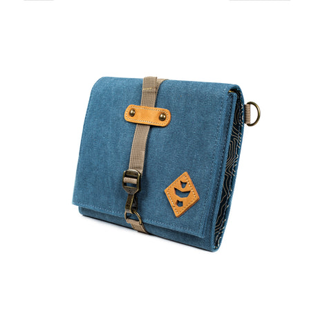 Revelry Supply - The Rolling Kit in blue denim, front view, smell proof and portable design