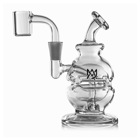 MJ Arsenal Royale Mini Dab Rig with banger hanger design, 90-degree joint, and clear borosilicate glass