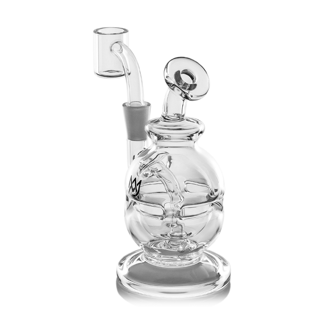 MJ Arsenal Royale Mini Dab Rig with banger hanger design, clear borosilicate glass, front view