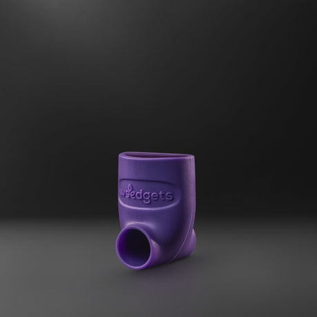 Sili-Scoop Weed Loading Tool in purple, front view on a black background, easy to use and clean