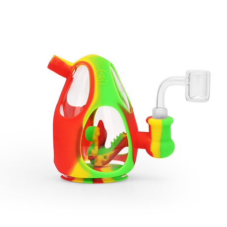 Ritual 5'' Silicone Dino Egg Rig in Rasta colors with clear glass bowl - Front View