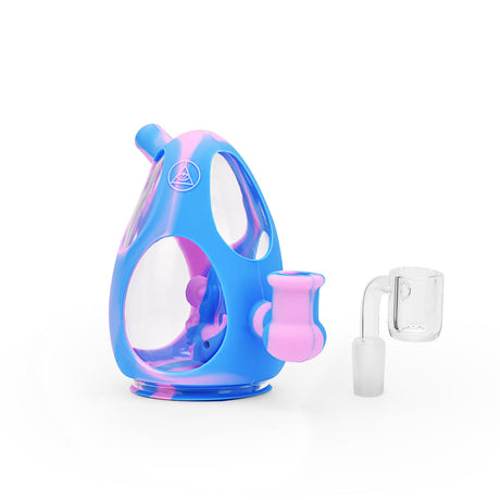 Ritual 5'' Silicone Dino Egg Rig in Cotton Candy colors, front view with quartz banger