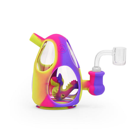 Ritual 5'' Silicone Dino Egg Rig in Miami Sunset colors with clear glass bowl, front view