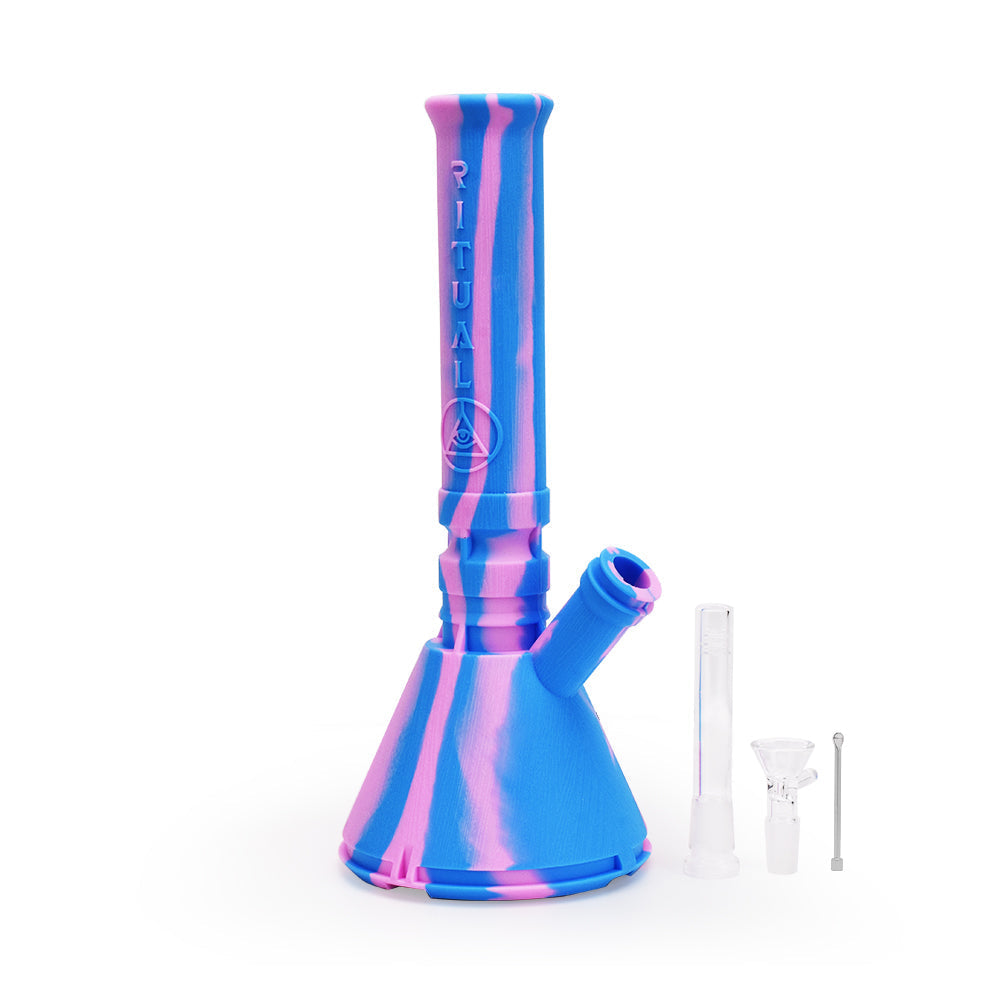 Ritual 12'' Deluxe Silicone Beaker in Cotton Candy Colors, Front View with Accessories