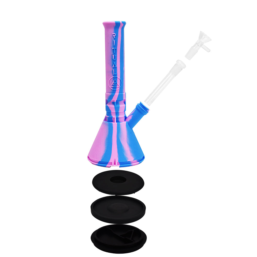 Ritual 12'' Deluxe Silicone Beaker in Cotton Candy colors with detachable parts, front view