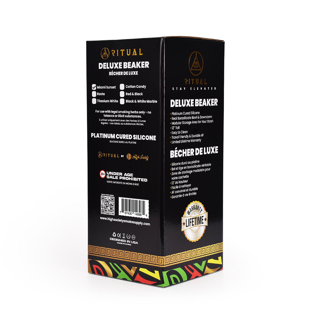 Ritual 12'' Deluxe Silicone Beaker packaging - Rasta - Rear view with product details