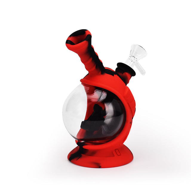 Ritual 7.5'' Silicone Astro Bubbler in Black & Red with Clear Glass Bowl - Front View