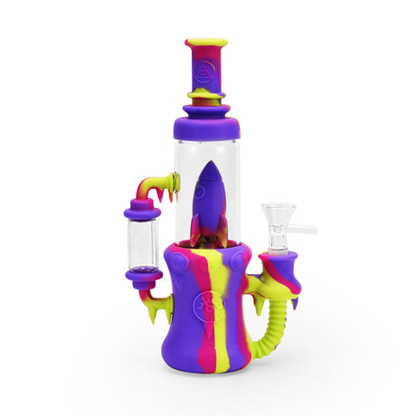 Ritual 8.5'' Silicone Rocket Recycler Bong in Miami Sunset colors, front view on white background