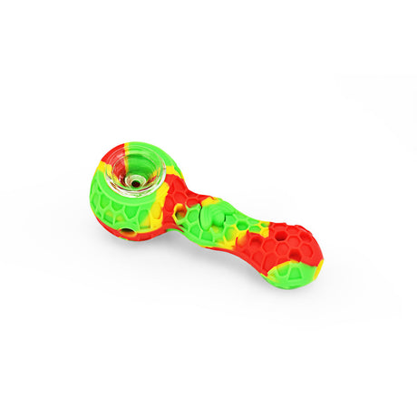 Ritual 4'' Silicone Spoon Pipe in Rasta colors - Top View on White Background