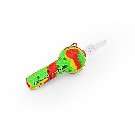 Ritual 4'' Silicone Nectar Spoon in Rasta colors with detachable tip, top view on white background
