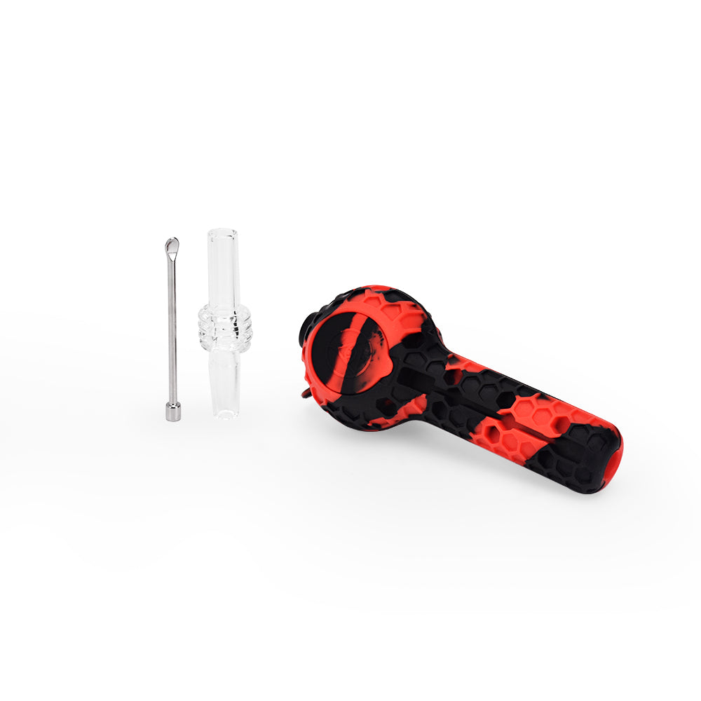 Ritual 4'' Silicone Nectar Spoon in Black & Red with Glass Tip and Dabber - Top View