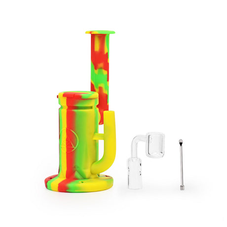 Ritual 8.5'' Silicone Sidecar Rig in Rasta colors with detachable parts on white background