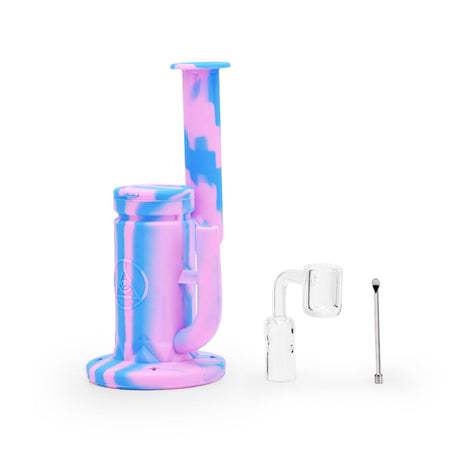 Ritual 8.5'' Silicone Sidecar Rig in Cotton Candy colors, front view with accessories