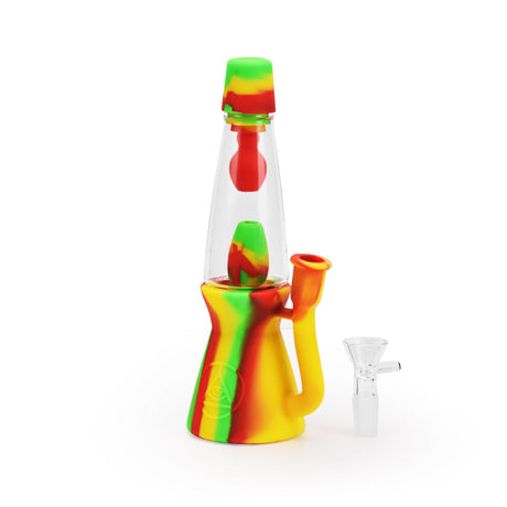 Ritual 7.5'' Silicone Lava Lamp Bong in Rasta Colors, Front View with Clear Bowl