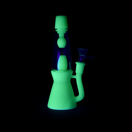 Ritual 7.5'' Silicone Lava Lamp Bong in UV Titanium White glowing in the dark, front view