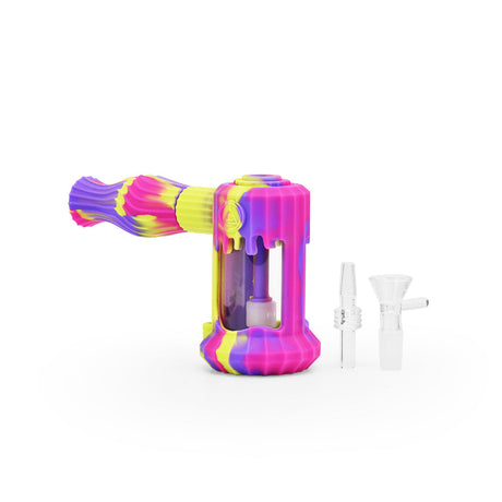 Ritual 6'' Duality Silicone Dual Use Bubbler in Miami Sunset colors, angled view with accessories