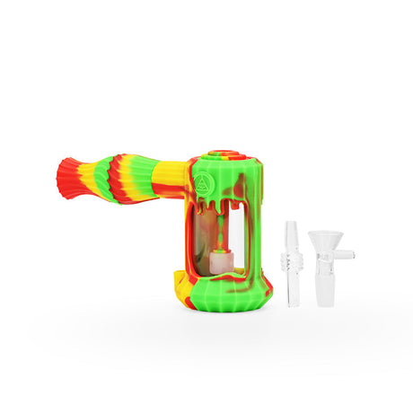 Ritual 6'' Duality Silicone Bubbler in Rasta colors, dual use, front view on white background