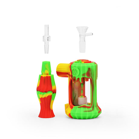 Ritual 6'' Duality Silicone Dual Use Bubbler in Rasta colors, front view with detachable parts