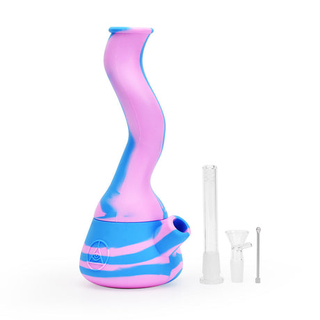 Ritual 10'' Wavy Silicone Beaker in Cotton Candy Color with Accessories - Front View