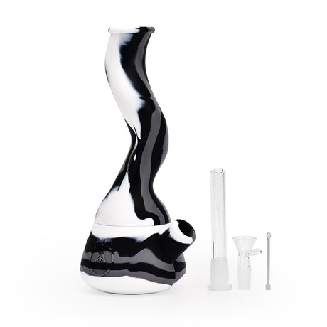 Ritual 10'' Wavy Silicone Beaker in Black & White with Accessories - Front View