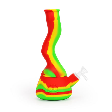 Ritual 10'' Wavy Silicone Beaker in Rasta Colors Front View with Removable Bowl