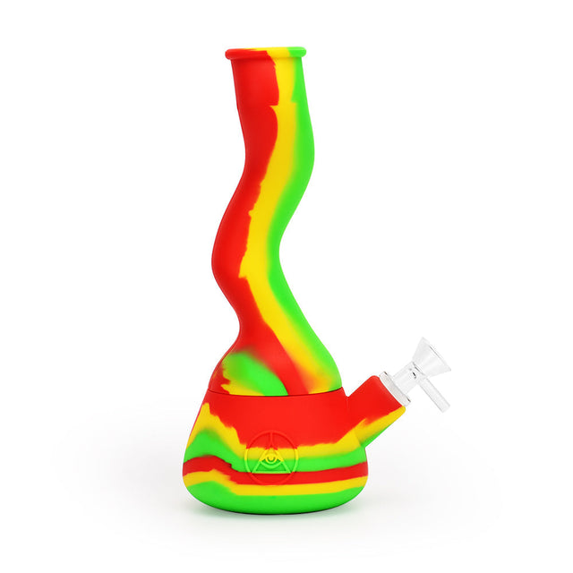 Ritual 10'' Wavy Silicone Beaker in Rasta Colors Front View with Removable Bowl
