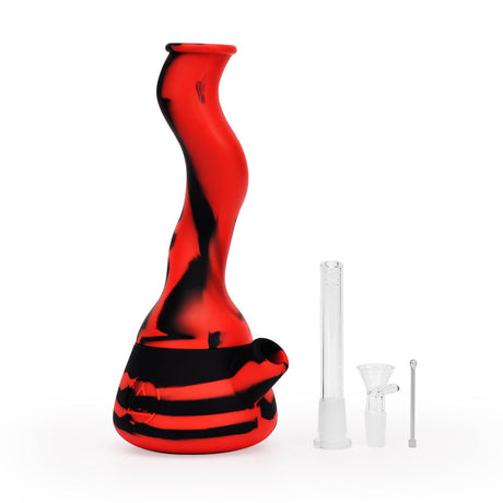 Ritual 10'' Wavy Silicone Beaker Bong in Black & Red with Accessories