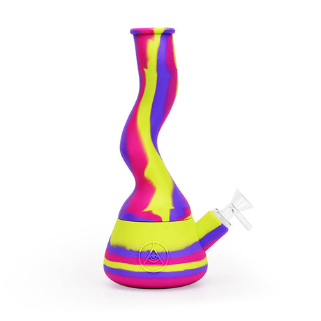 Ritual 10'' Wavy Silicone Beaker Bong in Miami Sunset colors, side view on white background