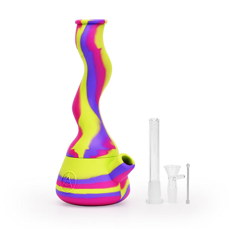 Ritual 10'' Wavy Silicone Beaker Bong in Miami Sunset colors with accessories