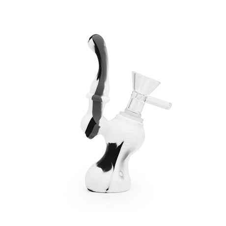 Ritual 5'' Silicone Upright Bubbler in Black & White Marble Design, Front View on White Background