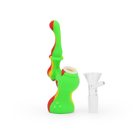 Ritual 5'' Silicone Upright Bubbler in Rasta colors, front view on white background