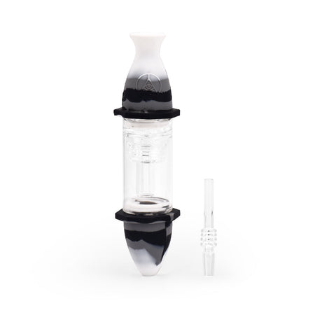 Ritual 7'' Silicone Deluxe Nectar Collector in Black & White Marble with Glass Tip - Front View