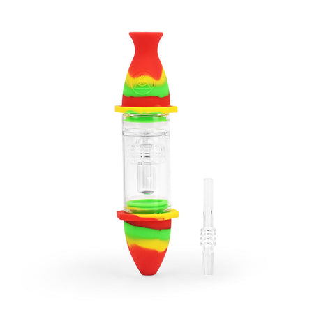 Ritual 7'' Silicone Deluxe Nectar Collector in Rasta colors with detachable tip, front view on white background