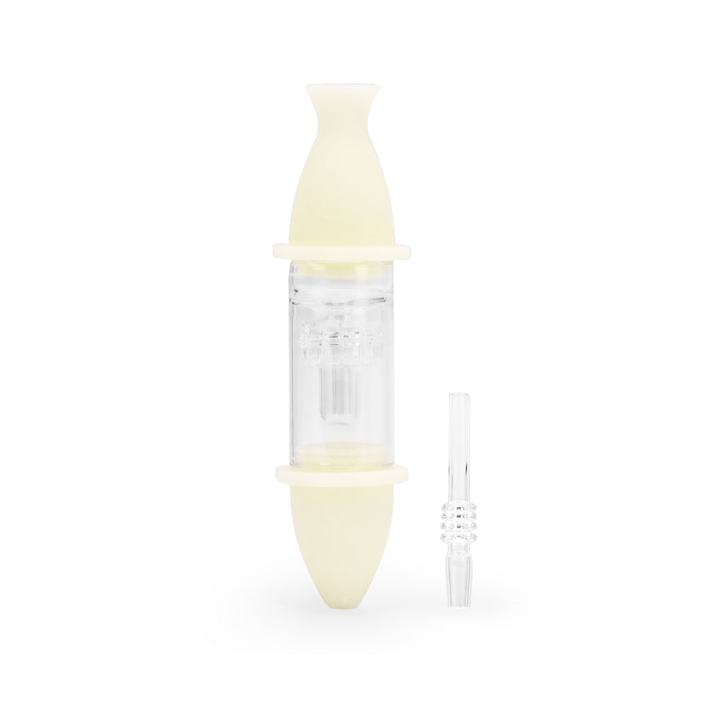Ritual 7'' Silicone Nectar Collector in UV Titanium White with Disassembled View