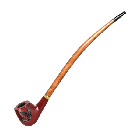 Shire Pipes Engraved Cherry Wood Hand Pipe - Smaug Variant, LOTR Collector's Edition, Angled View