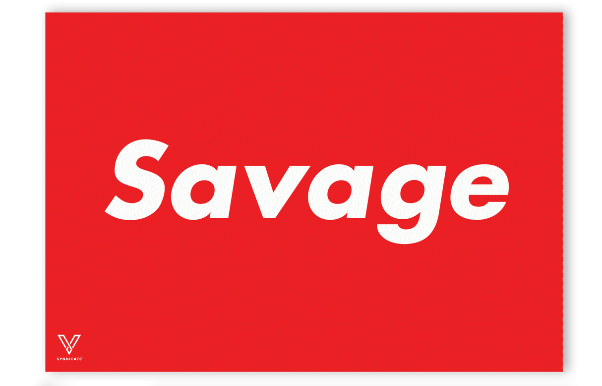 V Syndicate Savage Slikks red silicone dab mat with bold white lettering, large size, top view