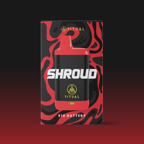 Ritual Shroud 510 Variable Voltage Battery in Red & Black, Front View on Seamless Background