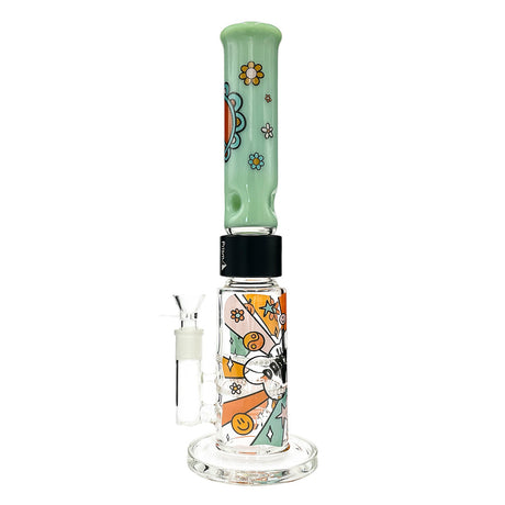 Prism FLOWER POWER BIG HONEYCOMB SINGLE STACK bong with artistic design, front view on white background