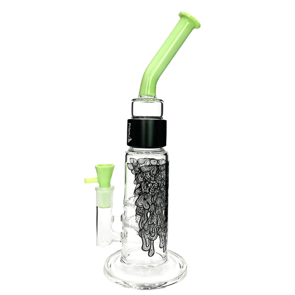 Prism DRIPPY BIG HONEYCOMB SINGLE STACK bong with intricate design and green accents