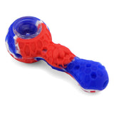 PILOT DIARY Silicone Pipe with Durable Glass Bowl, Red and Blue, Angled Side View