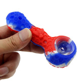 PILOT DIARY Silicone Pipe with Glass Bowl in Hand - Red and Blue Honeycomb Design