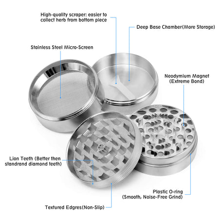 PILOT DIARY Mandala Grinder Silver with detailed features like lion teeth and neodymium magnet
