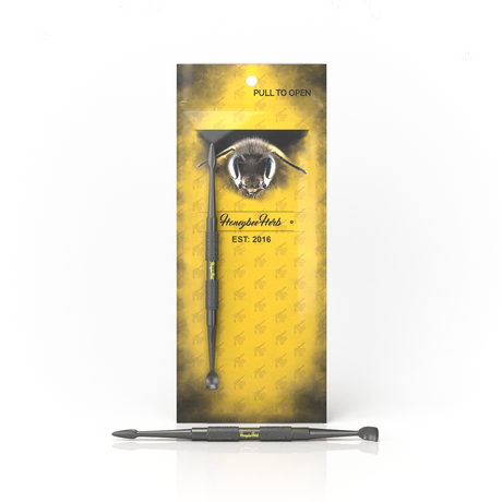 Honeybee Herb Stainless Steel Dabber V2 with packaging, front view, ideal for concentrates