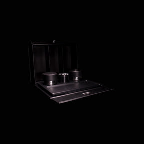 Myster Limited Edition Blacked Out Stashtray Bundle, sleek design with matte finish, angled view