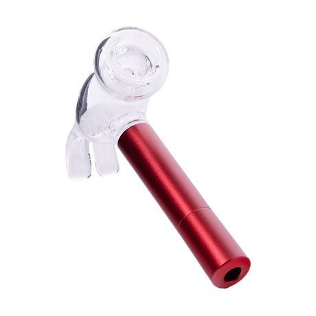 Cheech Glass Metal Glass Hammer Pipe in Red - Angled Side View on White Background