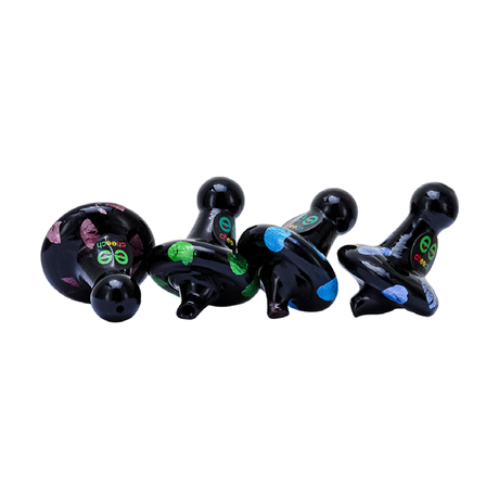 Cheech Glass Carb Caps variety pack, with colorful designs, easy grip, for dab rigs - top view