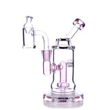 TerpDroid Mini Rig by The Stash Shack in clear borosilicate glass, front view with showerhead percolator