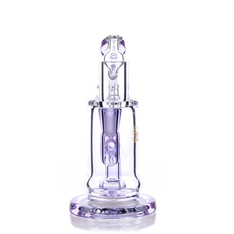 TerpDroid Mini Rig front view, 5.5" tall, showerhead percolator, 10mm glass joint, portable design, by The Stash Shack.